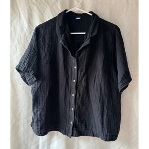 Old Navy Black Button Up Short Sleeve Shirt Mens Large Lightweight 100% Cotton